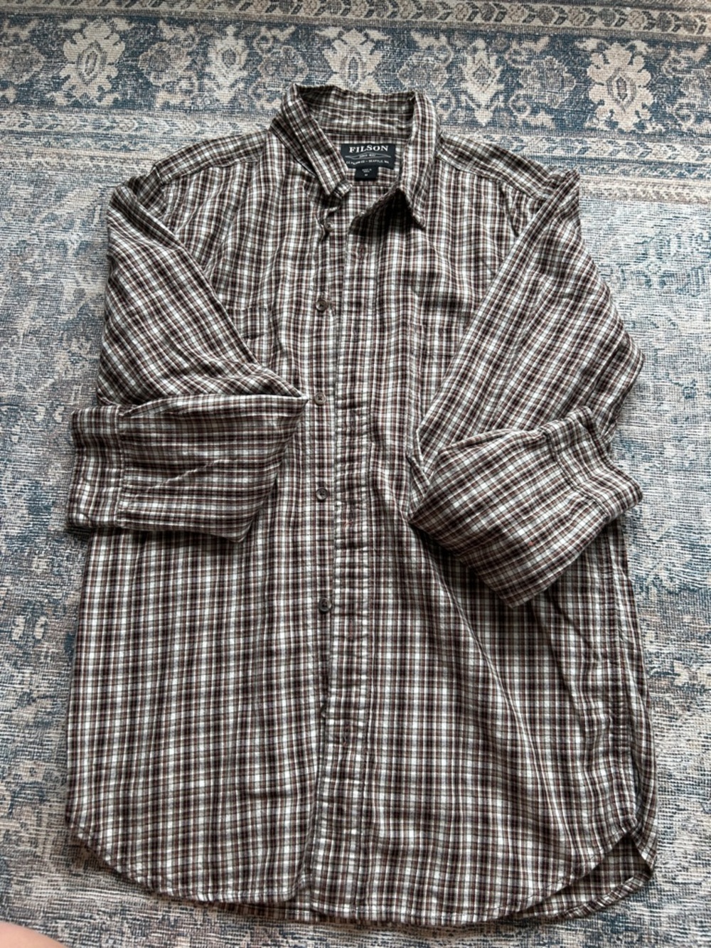 Filson Brown and White Plaid Button-Down Shirt